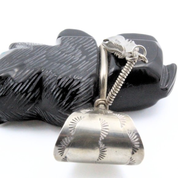 Vintage Zuni Buffalo Fetish Sculpted Onyx 2" Large Sterling Silver Pendant - Picture 7 of 9